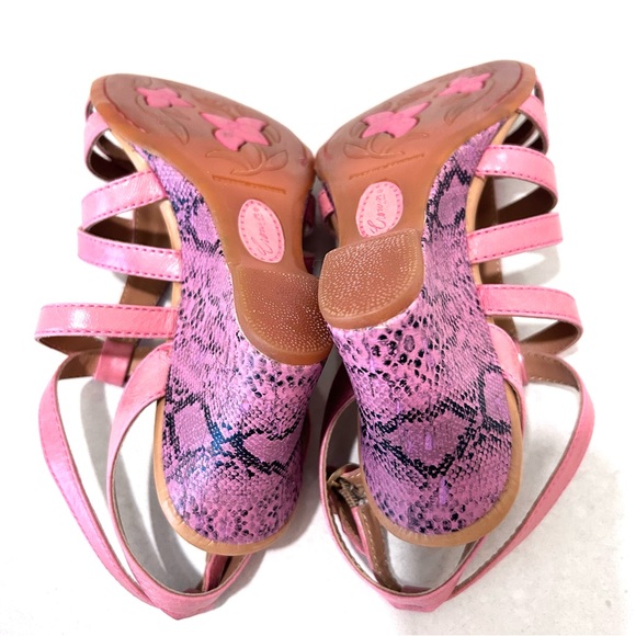 Pink leather straps snake print high heeled sandals NWOT - Picture 12 of 12